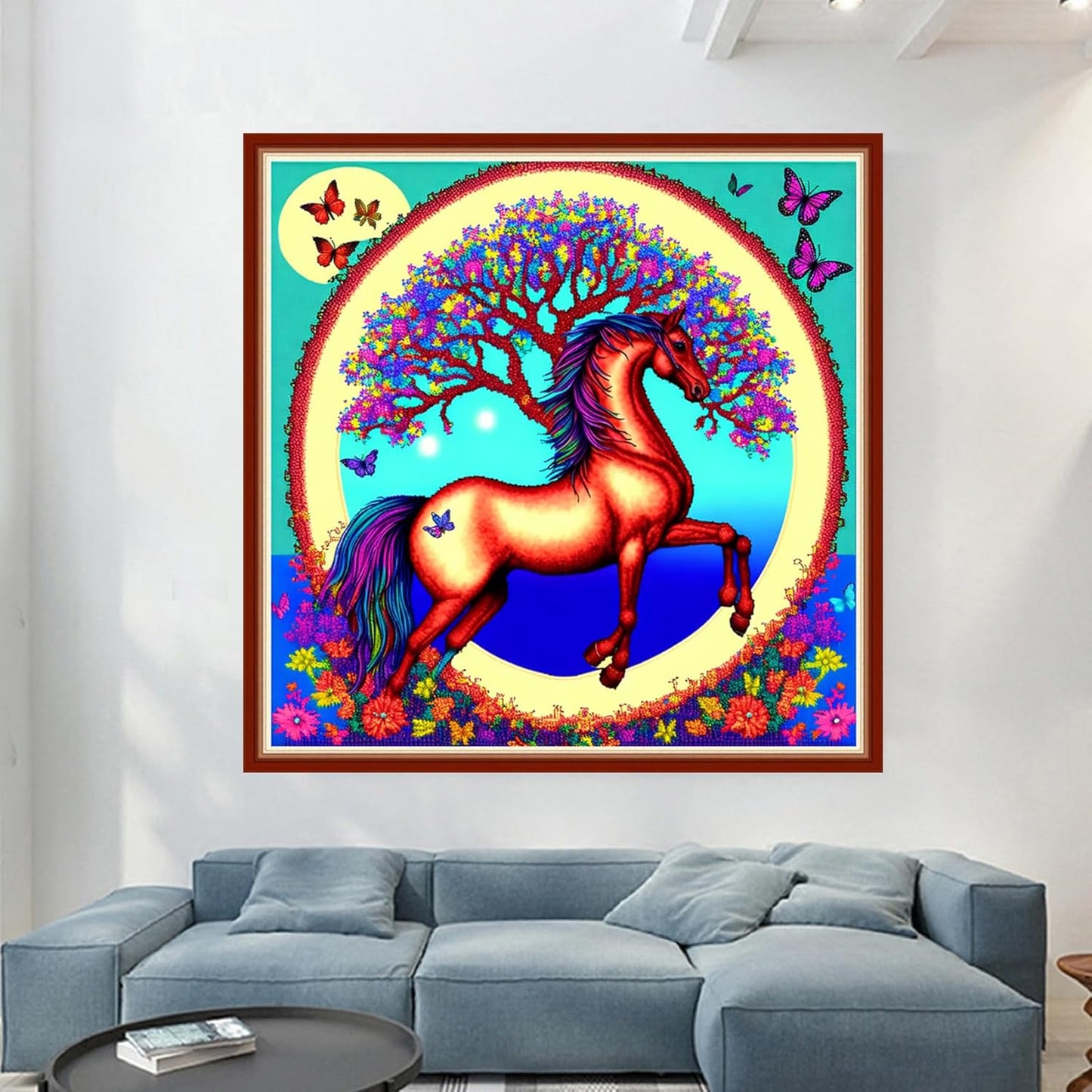 Dimensean Stamped Cross Stitch Kits Full Range of Embroidery Patterns Starter Kits for Beginners Adult or Kids DIY Cross Stitches Needlepoint Kits 11CT-Horse Wreath 17.7x17.7 inch