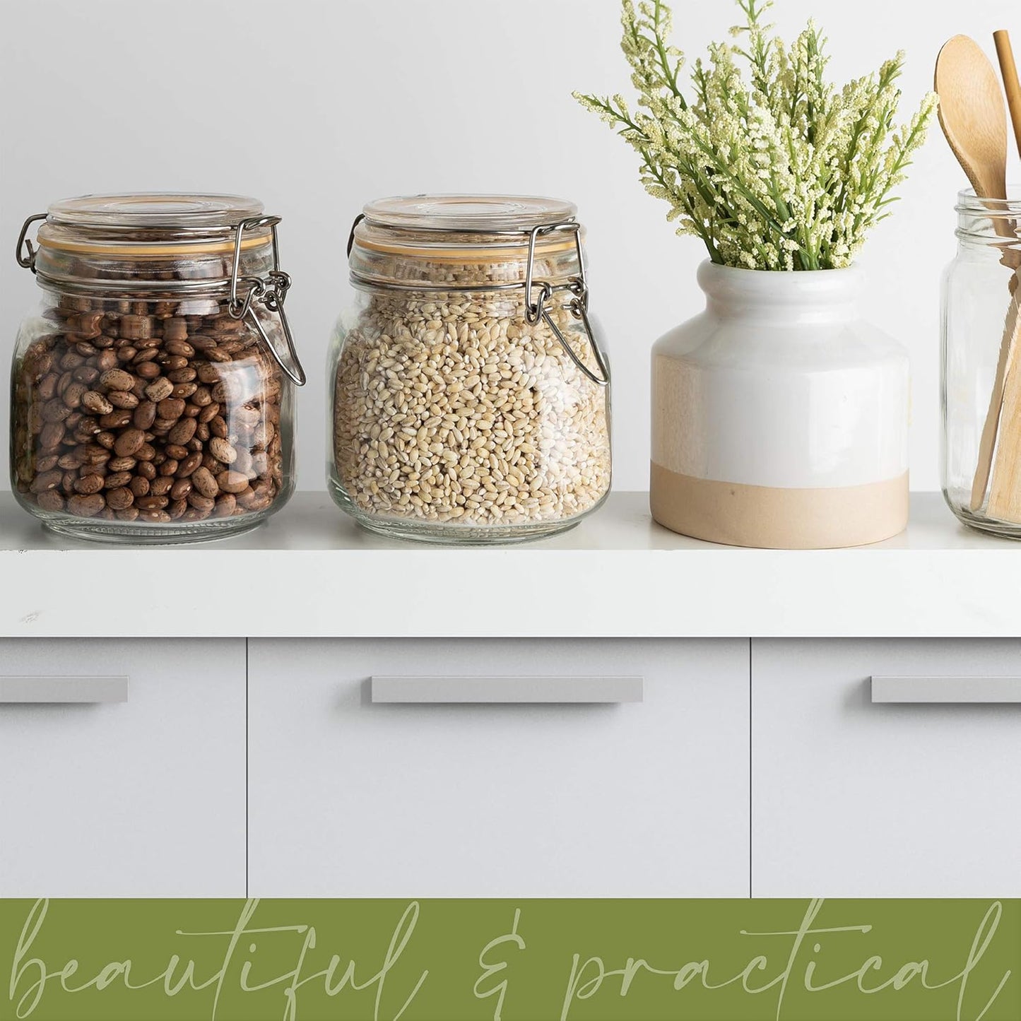 Galashield Glass Jars with Lids 24 oz Food Storage Jars with Airtight Lids Leak Proof Glass Canisters Kitchen Jars [Set of 2]