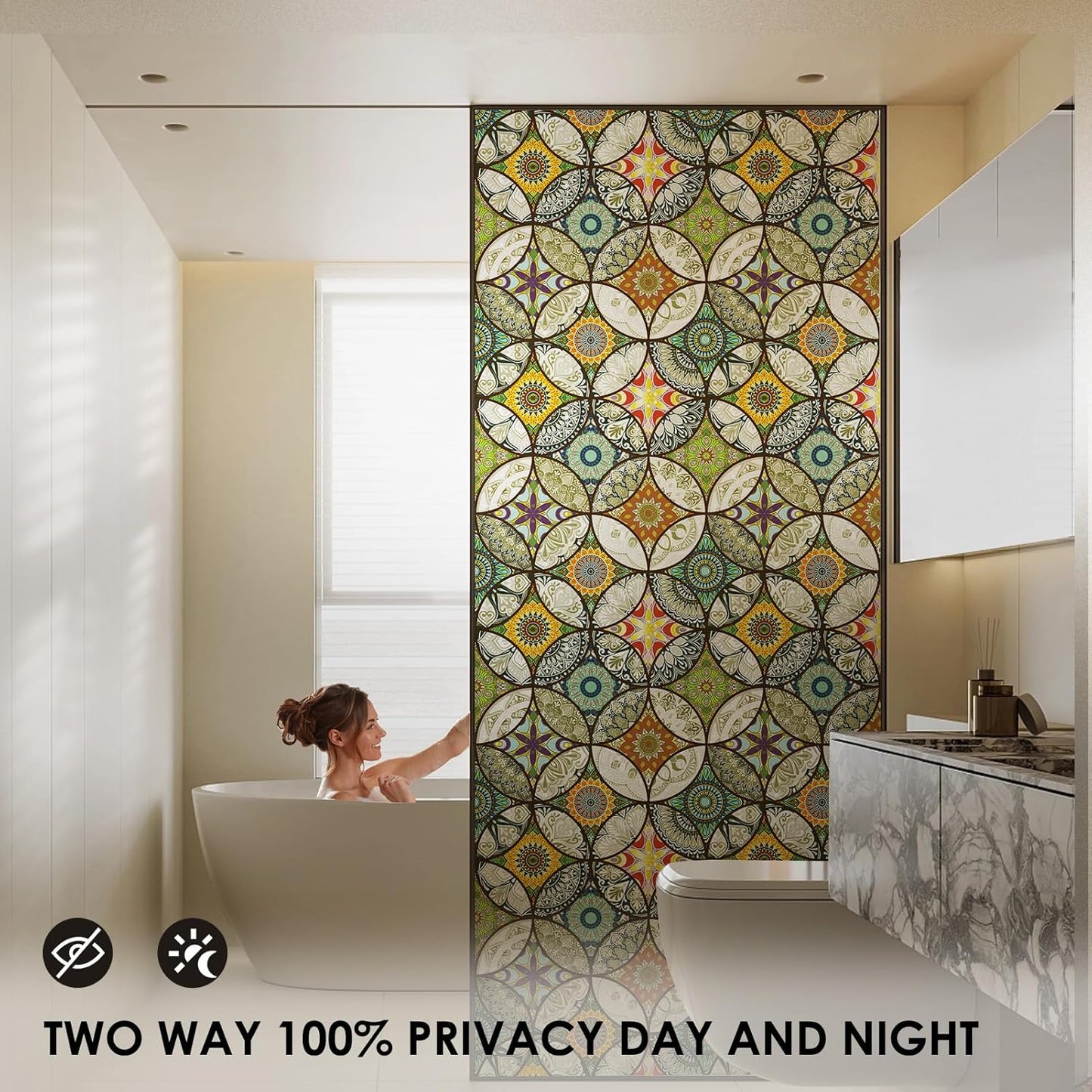 DKTIE Static Cling Decorative Window Film with Installation Tools Non Adhesive Privacy Film Stained Glass Window Film for Bathroom Shower Door Heat Cotrol Anti UV 35.4 x 78.7 Inch