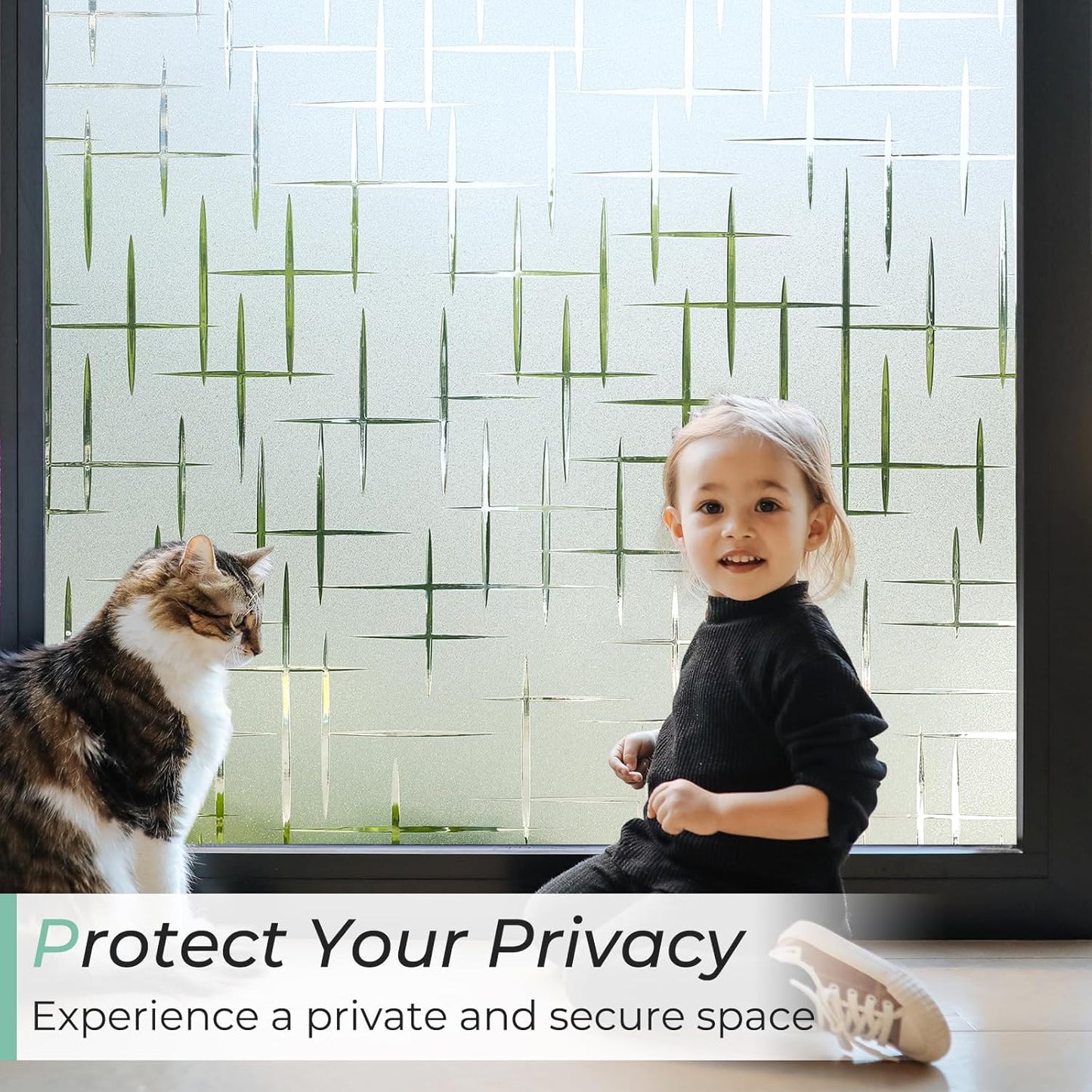 DOWELL Window Privacy Film Frosted Glass Window Film, Sun Blocking Non-Adhesive Glass Cling, Decorative Door Sticker, Self Static-Cling Tint Covering for Home Office, Cross Pattern 17.5" x 118.1"