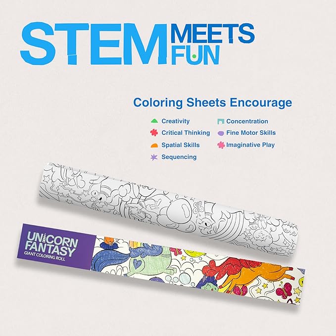 Crazy Little Books Unicorn Fantasy 30ft Giant Coloring Roll for Kids Fun Arts & Crafts Kit - Preschool Educational Fine Motor Skills & Creativity Development