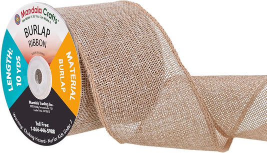 Mandala Crafts Natural Burlap Ribbon 3 Inches Wide Jute Ribbons for Crafts - 20 Yds Roll Rustic Burlap Wrap Trim Ribbons for Wreaths Bows Wedding Party Decoration