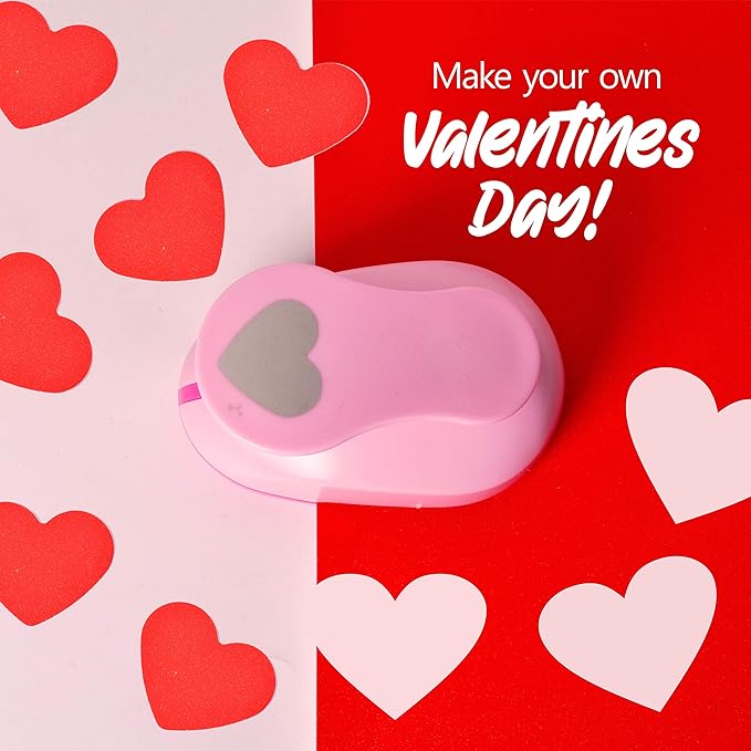 BearBoss 5 Pack Heart Punch, Craft Hole Punch Shapes, Pink Paper Puncher, Different Size of Scrapbooking Punches for Greeting Card Making, Handcraft, DIY Albums Photos, 0.3'' 0.6'' 1'' 1.5'' 2'' inch