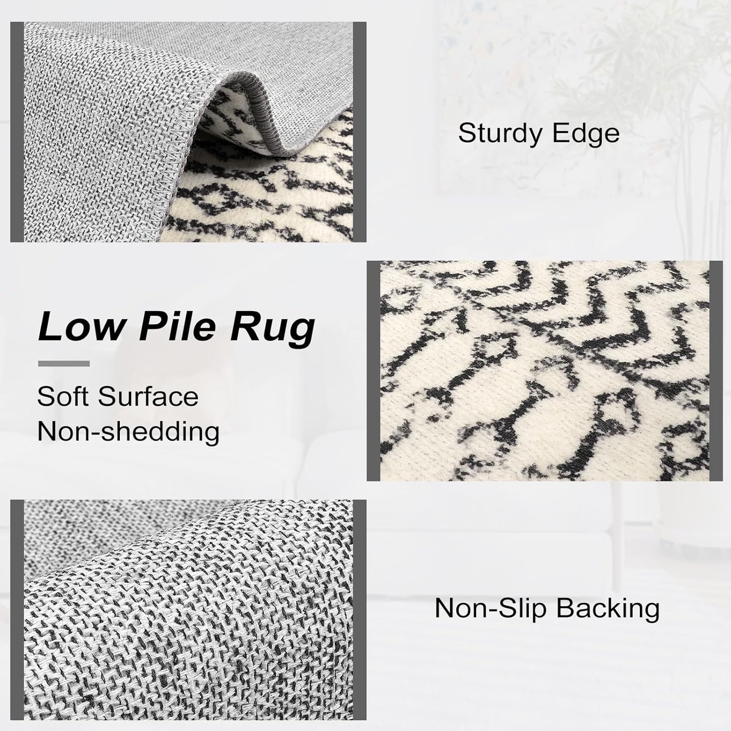 Geometric Moroccan 6x9 Rug, Ultra Soft Distressed Black Rug for Bedroom Non-Slip, Low-Pile Washable Living Room Rug Indoor Carpet for Bedroom Dining Room Classroom Dorm