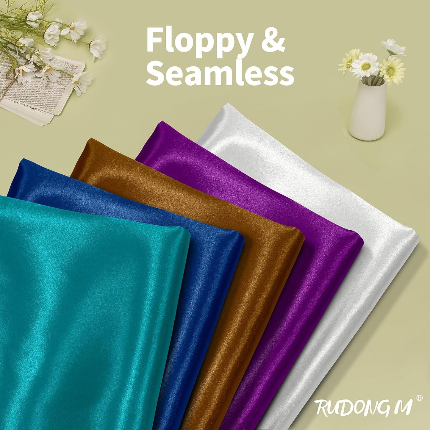 RUDONG M Teal Satin Fabric by The Yard, 5 Yard x 60 Inch Wide Silky Charmeuse Satin Fabric, Soft Satin Fabric for Wedding Decorations, Bridal Dress, Sewing, Accessories, DIY Crafts