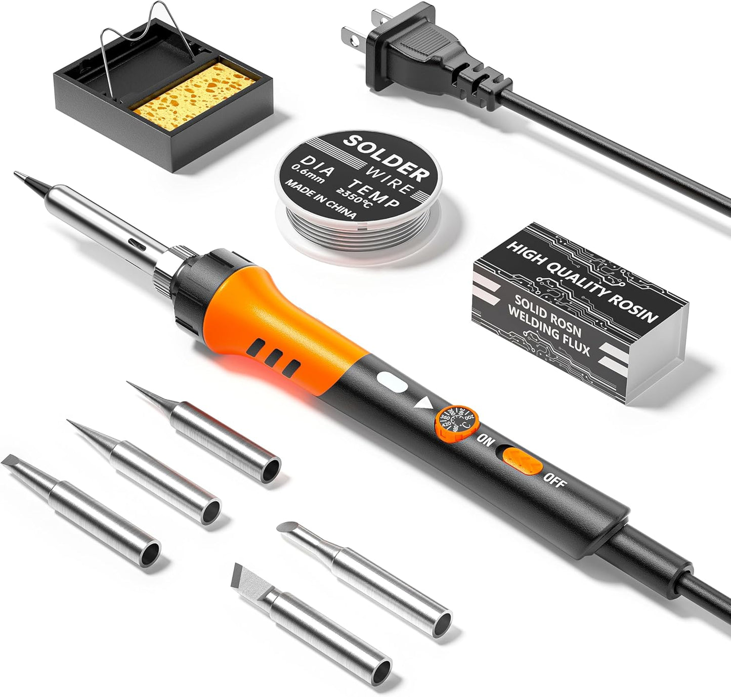 60W Adjustable Temperature Soldering Iron Kit - 9-in-1 With 5 Tips, Solder Wire Stand for Soldering and Repair