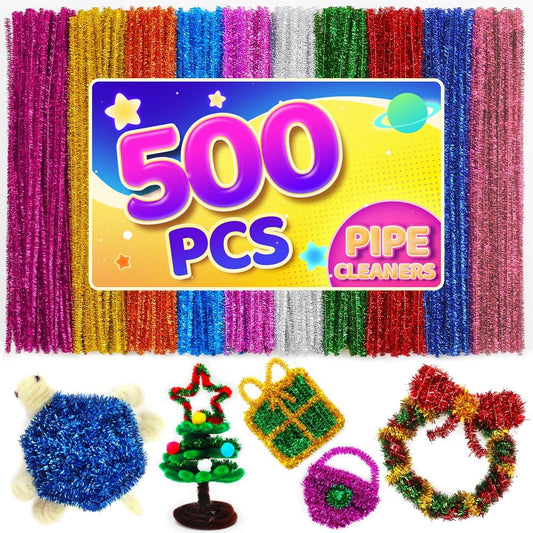Eppingwin 500pcs Pipe Cleaners, Glitter Pipe Cleaners Craft Supplies, 10 Colors Chenille Stems for DIY Arts Crafts Project