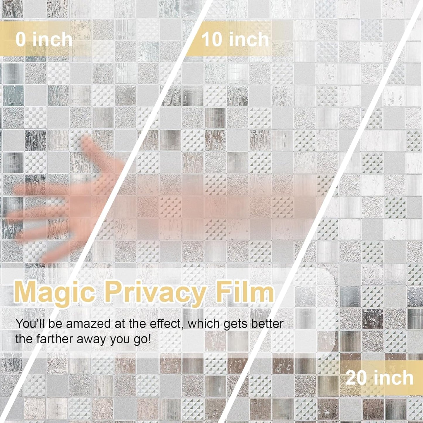 Window Privacy Film Decorative for Front Door, Bathroom Static Cling Stained Glass Sticker Opaque Heat Control UV Blocking Non-Adhesive for Home Windows,Cube