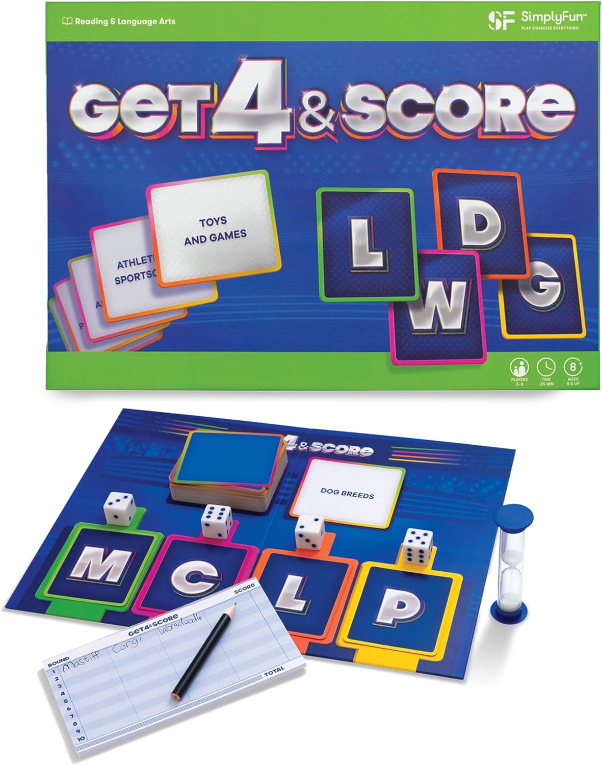 SimplyFun Get 4 and Score - A Communication Game for Kids That Tests Your Memory and Vocabulary Skills! - Educational Learning Game - 2 to 8 Players - for Kids Ages 8 & Up