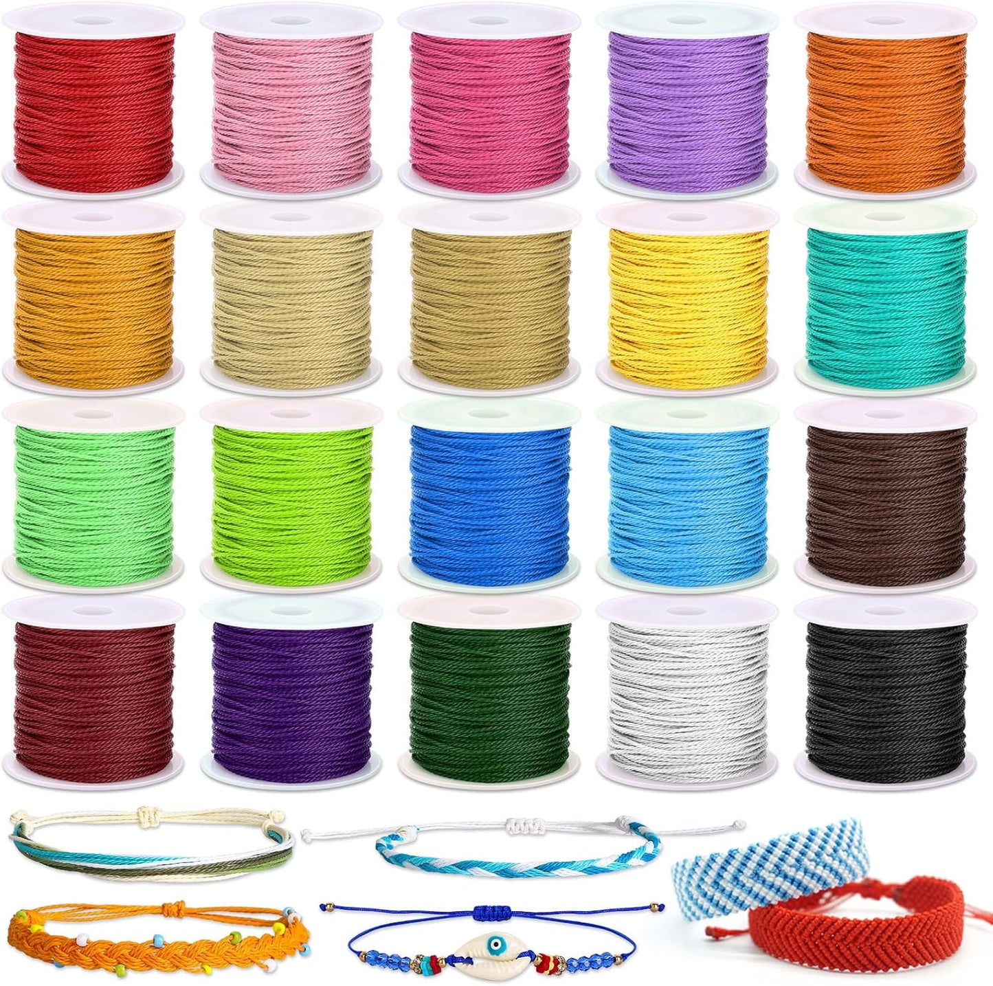 Cridoz 20 Rolls Wax String for Bracelet Making, Waxed Thread Bracelet Cord, Waxed Polyester Cord Bracelet Rope for DIY Bracelets, Necklace and Macrame