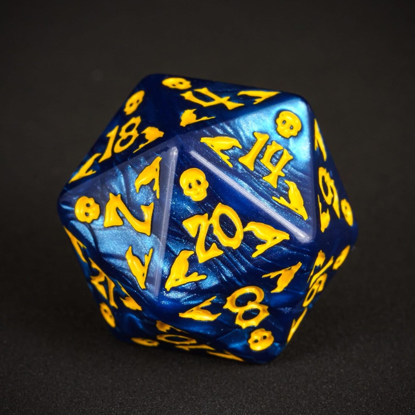 7-Die DND Dice Set Halloween Pattern Polyhedral Dice Set with Leather Bag, Skull Dice D&D Dice Set for RPG Table Games (Halloween Pattern-Blue)