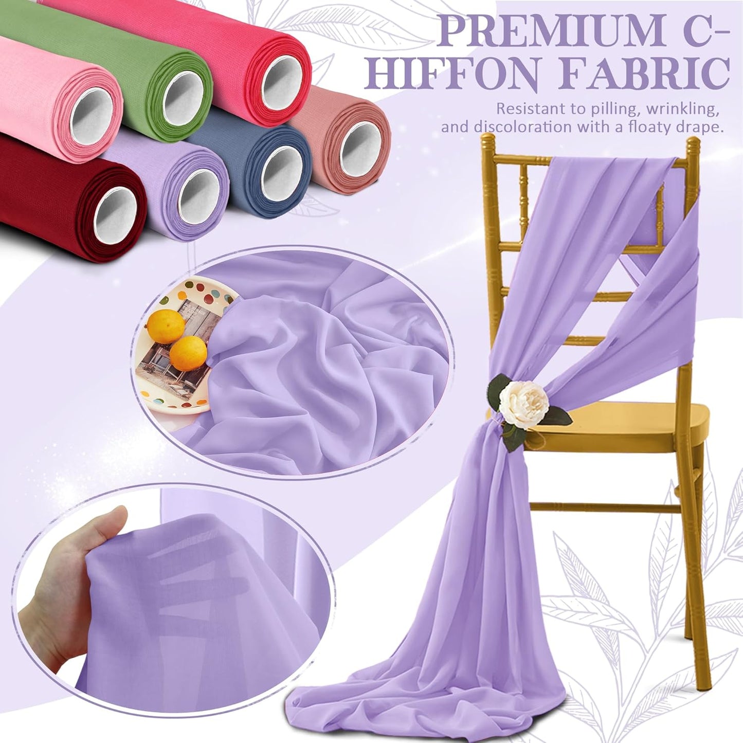 Horbaunal Lavender Chiffon Fabric by The Yard, 5 Yard Continuous Sheer Fabric 59" Wide Soft Draping Fabric for Wedding Arch Draping Party Backdrop DIY Sewing