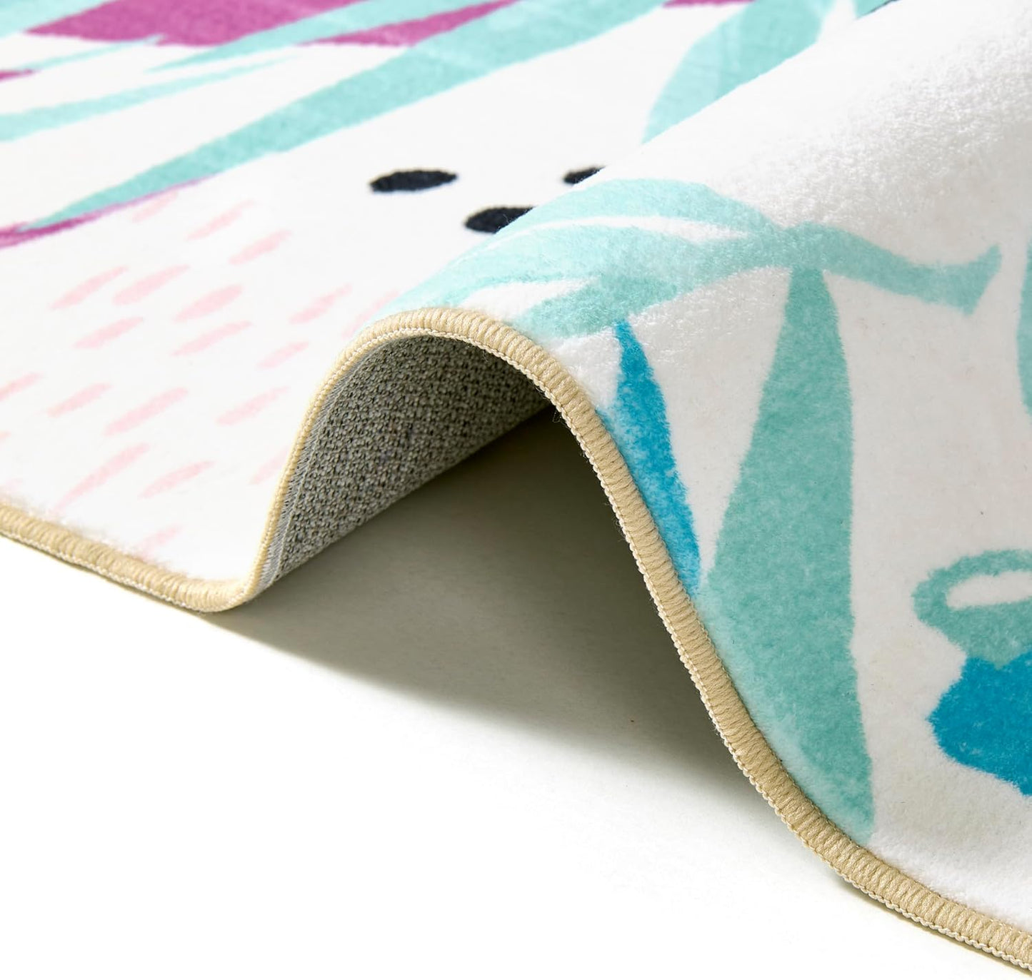 RoomTalks Tropical Leaves Washable Rug, Colorful Pink Blue Boho Cute Floral Aesthetic 5x7 Area Rugs for Bedroom Dorm Living Room Kitchen, Modern Abstract Art Palm Leaf Thin Indoor Entryway Carpet