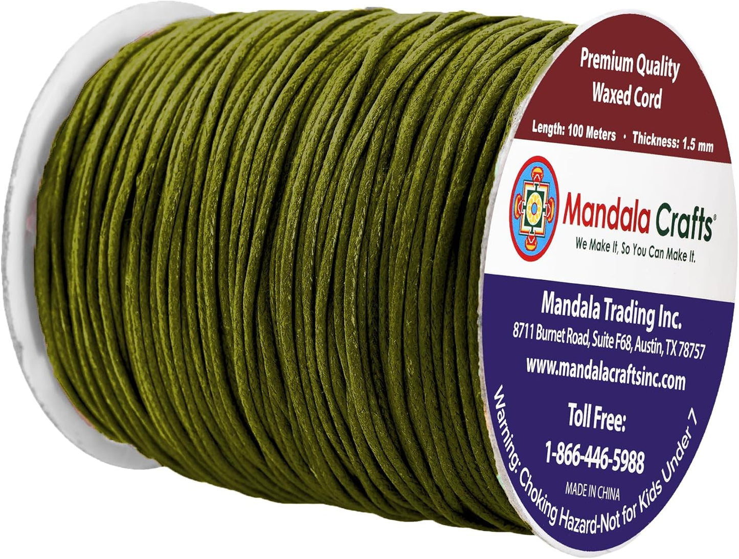 Mandala Crafts 1.5mm 109 Yards Dark Olive Green Cotton Waxed Cord for Jewelry Making Bracelet Cord Waxed String - Beading String Thread Jewelry Cords for Necklaces String