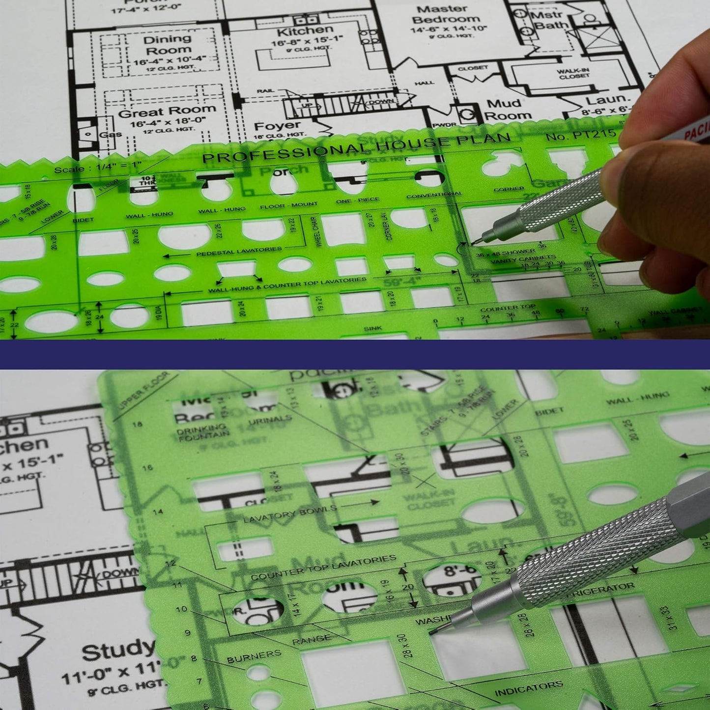 Pacific Arc Professional House Plan Template Guide, with Doors, Appliances, Plumbing Fixtures