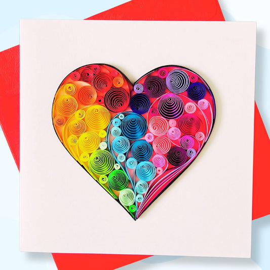 Quilling Cards, handmade card, quilled cards with Handmade Art Quilling birthday card for women, Birthday card, mother... colorful heart design (Heart 4)