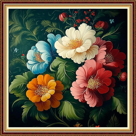 Hopeart Stamped Cross Stitch Kits for Beginner Embroidery Kits for Beginners Adults DIY 11CT Cross Stitch Patterns Needlepoint Kits Crossstitching Kits-Peony Flowers 18x18 inch