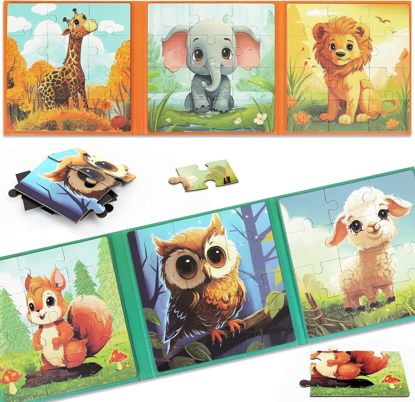 Puzzles for Kids Ages 3-5 2PK-72PCS-6 Animal Themes Magnetic Puzzles for Kids 4-6 Travel Puzzle for Airplane/Car/Road Trip/Gift Toys for 3 4 5 6 Year Old Girls and Boys