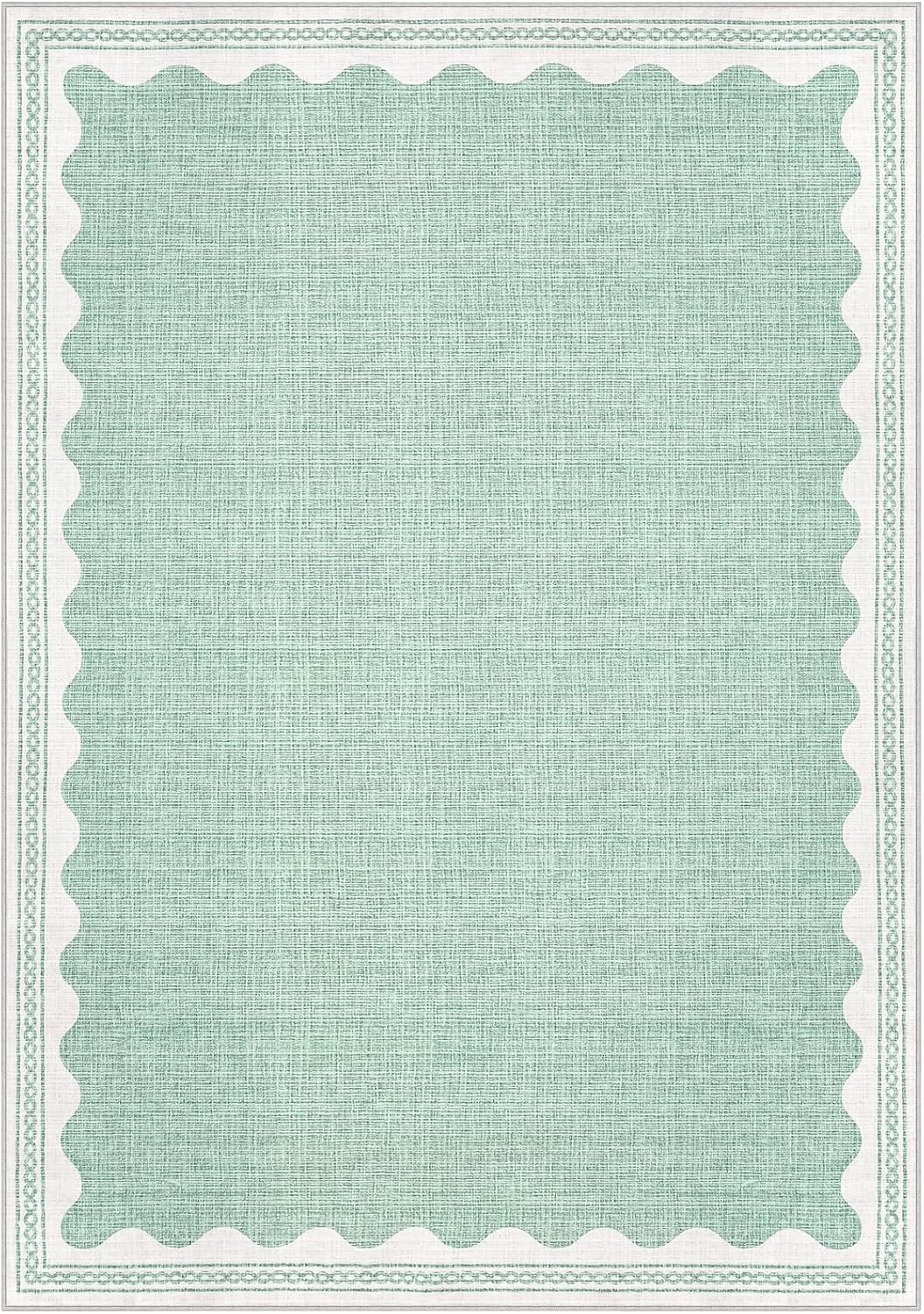 Scalloped Washable Rug 8x10 Area Rugs for Living Room, Solid Green Rug for Bedroom Girls, Non Slip Throw Carpet with Rubber Back, Soft Dorm Nursery Scalloped 8x10 Rugs for Dining Room