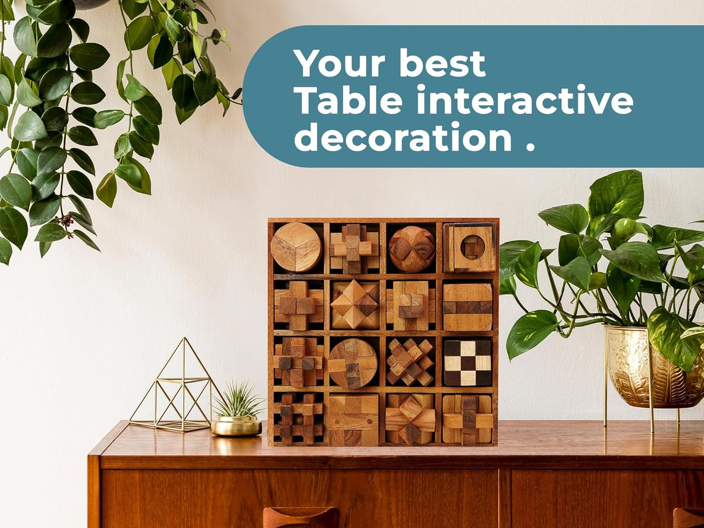 BSIRI 16 in 1 Wooden Brain Teaser Puzzles for Adults and Teens or Kids Interlocking 3D Mini Wood Mind Games Hand Puzzle Teasers Set Toys Coffee Table Games Gift