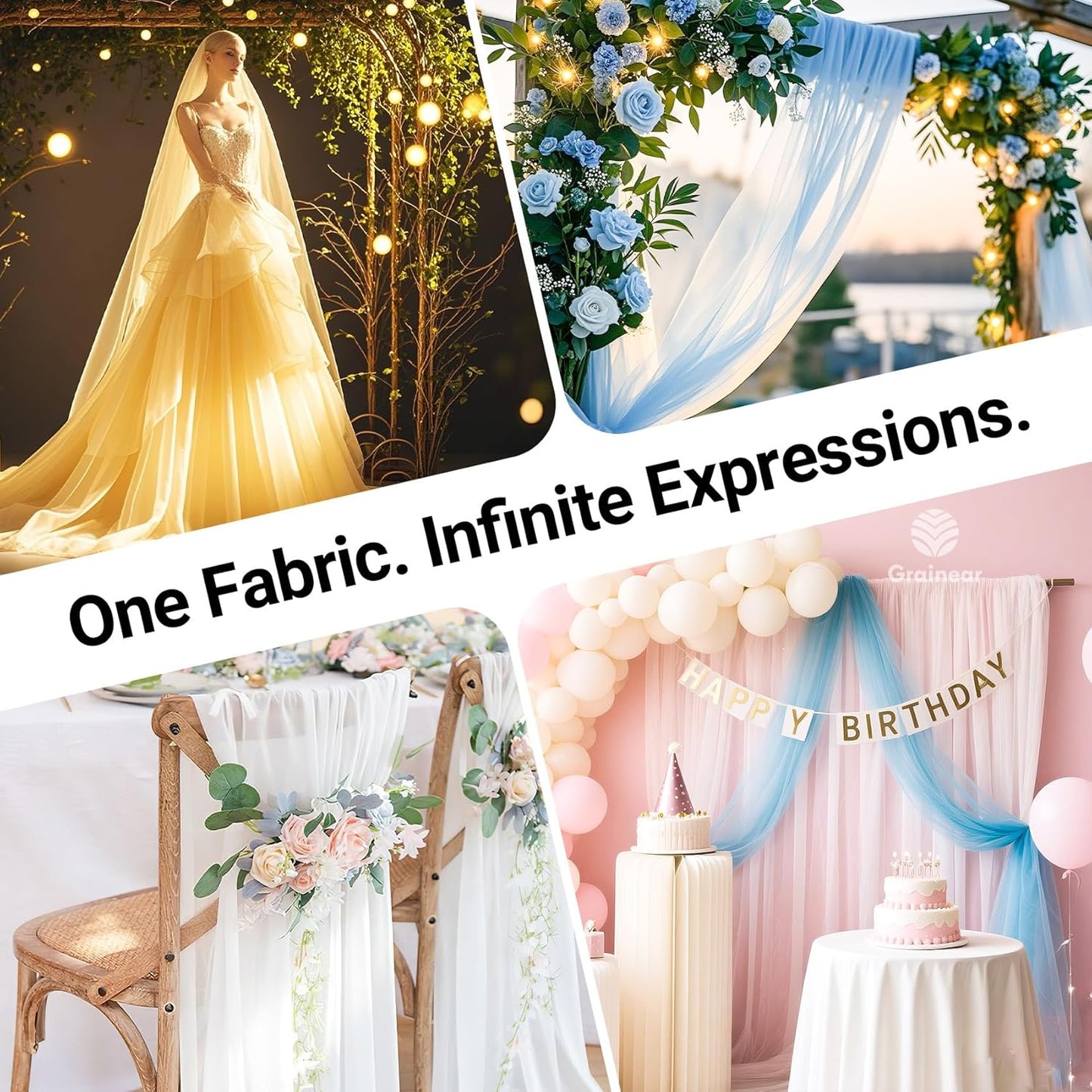 Baby Blue Organza Fabric – 44" x 5 Yards Wide Sheer Tulle for Wedding Arch Draping, Gowns, Table Runners, Party Decor, Curtains & DIY Crafts – Translucent Fabric for Elegant Projects