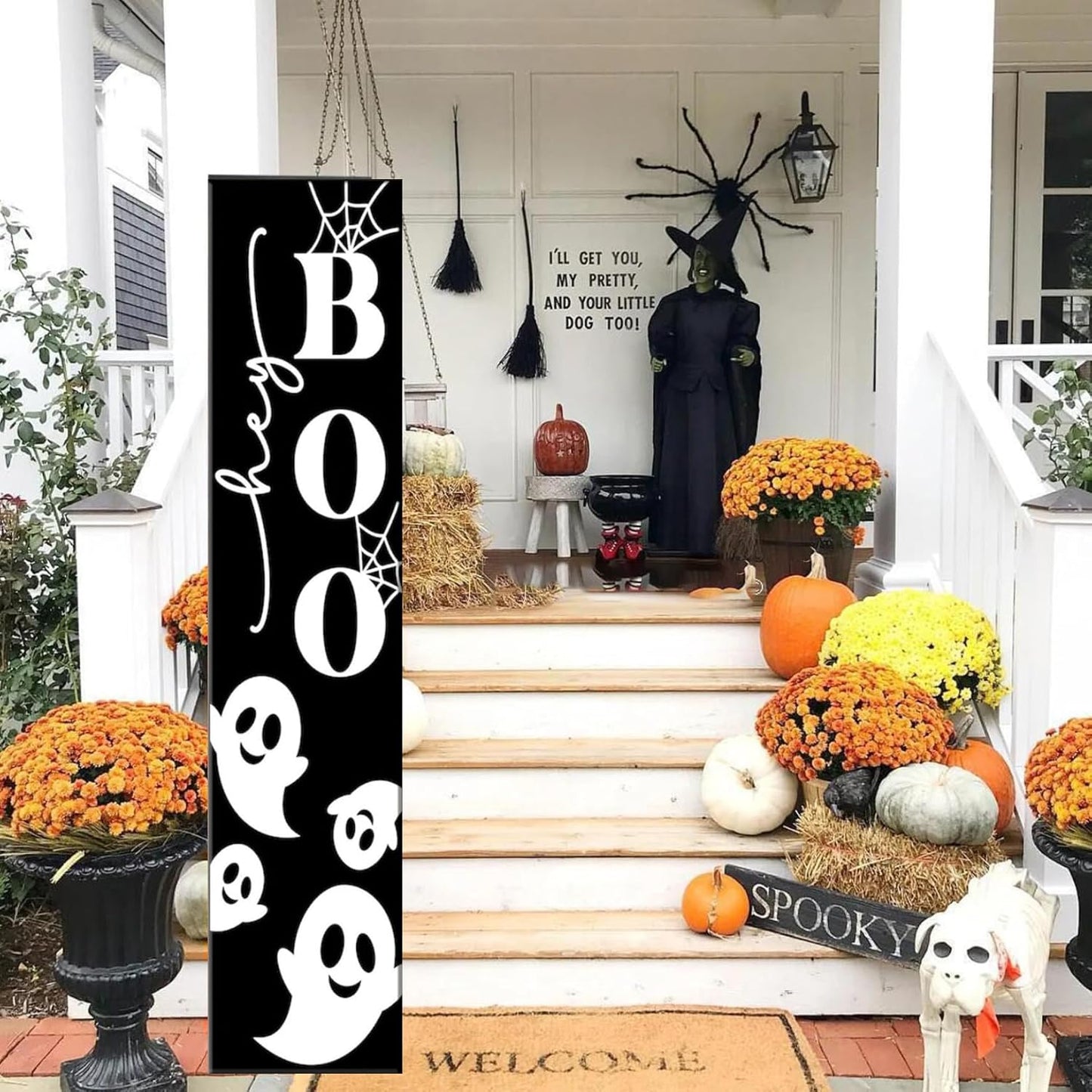 Halloween Stencils for Painting Large Skeleton Welcome Stencil for Porch Sign Reusable Ghost Boo Trick or Treat Templates for Wood Walls Windows Door Mat Fabric Door Hanger
