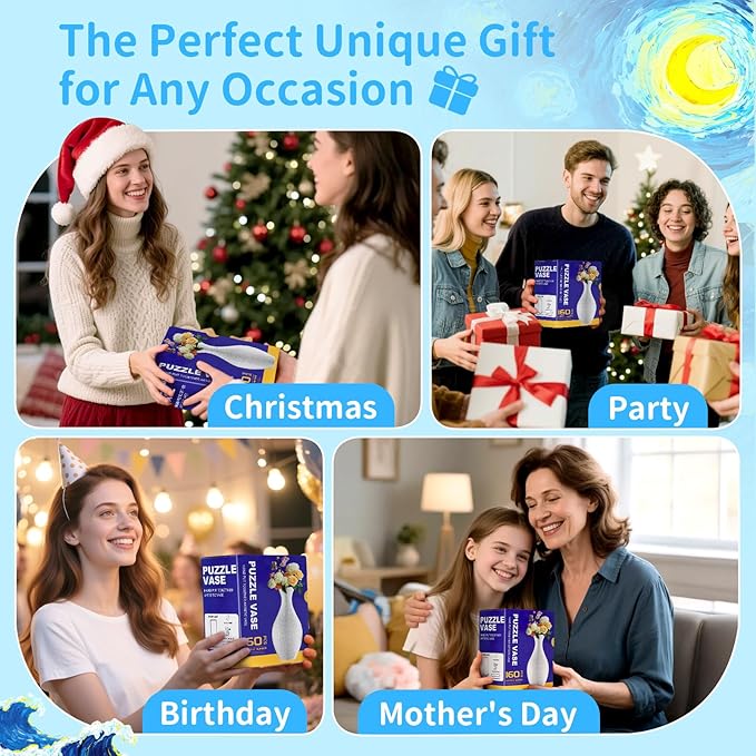 BELEEV 3D Puzzle Vase for Adults, 160 Pieces DIY Plastic Flower Vase, Compatible with Block Flowers, Unique Home & Office Decor, Housewarming and Birthday Gift for Flower Arrangements (Starry Ocean)