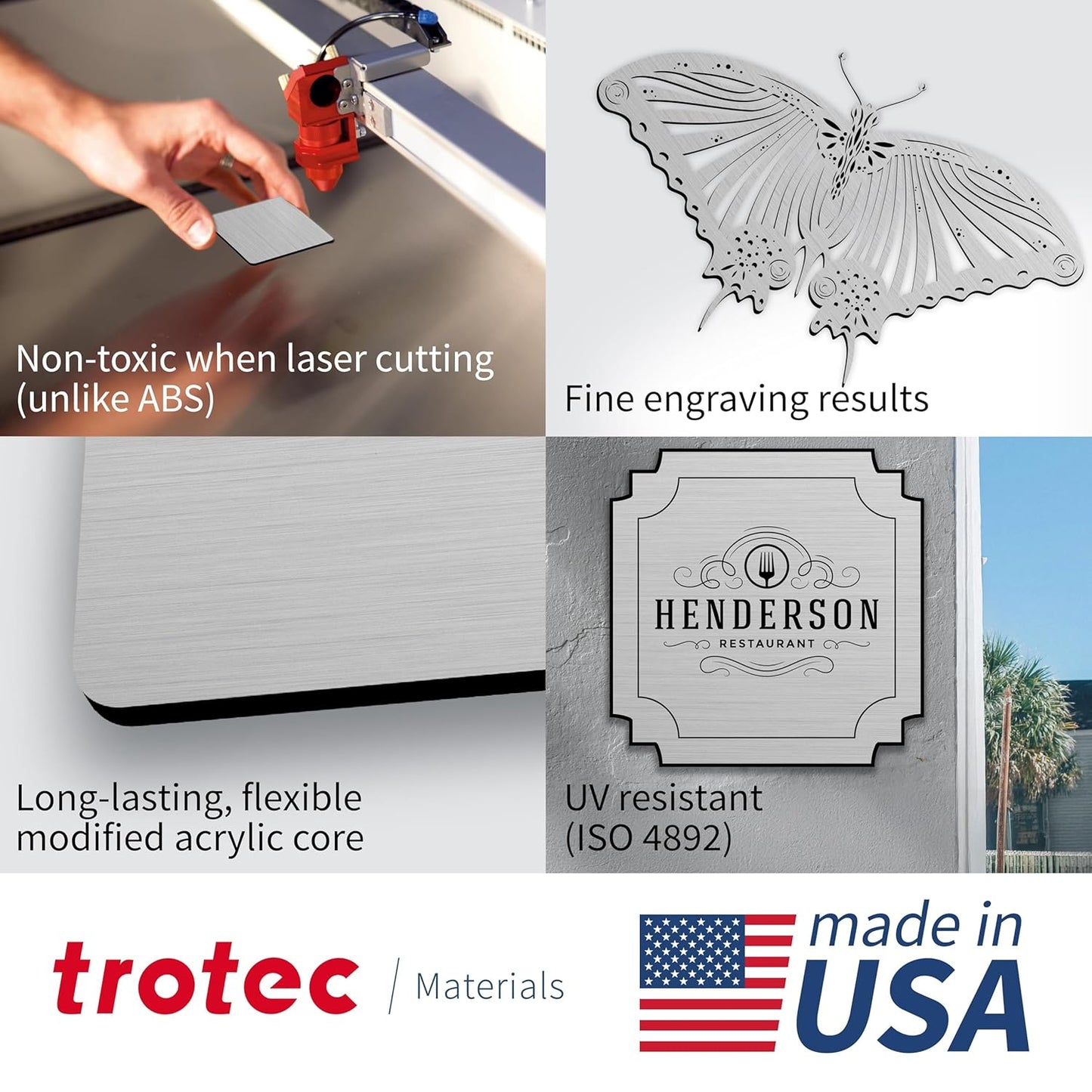 Trotec | Metallic Looking Acrylic Sheet | 12"x12"x1/32, 8 Pcs | Brushed Aluminum/Black | Metallic Finish - Scratch Resistant for Laser Engraving & Cutting,Printing,Glowforge,Name Plate | USA Made