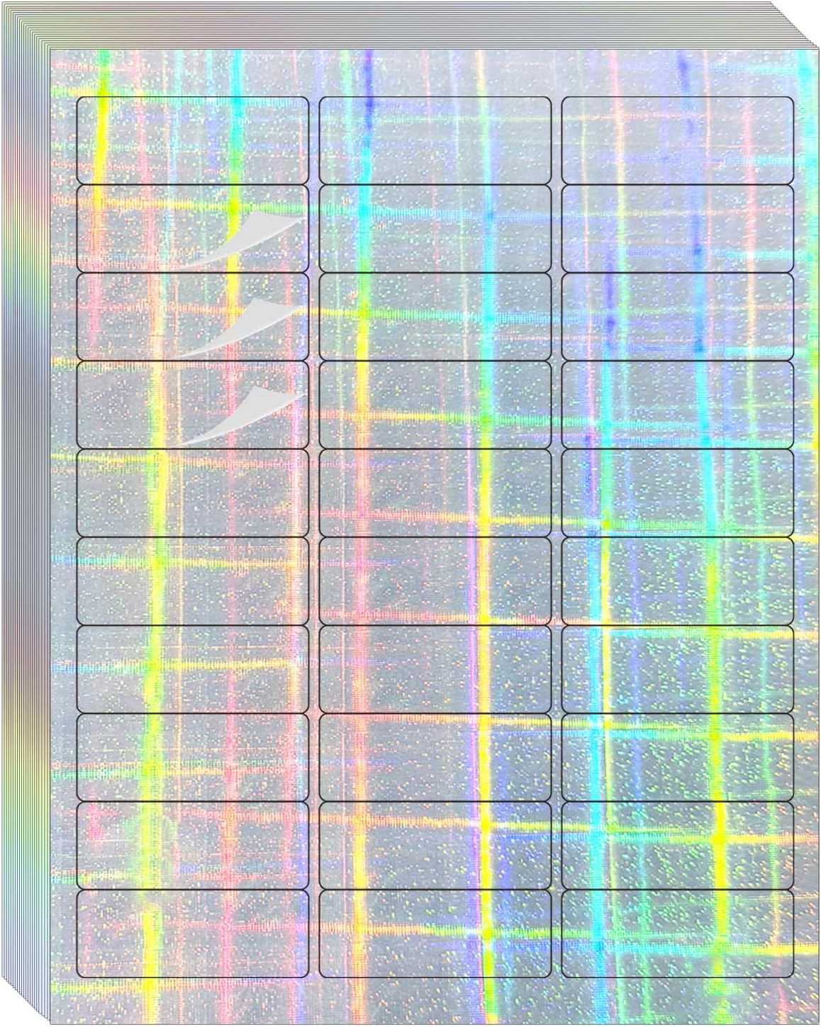 STARLIBOO 1" x 2-5/8" Address Labels- Holographic Color Stickers for Laser/Ink Jet Printer mailing Labels 8.5"×11"- Holographic Silver/ 30 per Sheet
