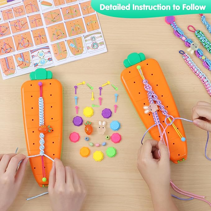 BIRANCO. DIY String Crafts Toy for Kids Ages 6-12, Friendship Bracelet Making Kit for Girls 7 8 9 10 11 Years Old, Great Birthday Gift Idea for Teen Girl-Carrot Style