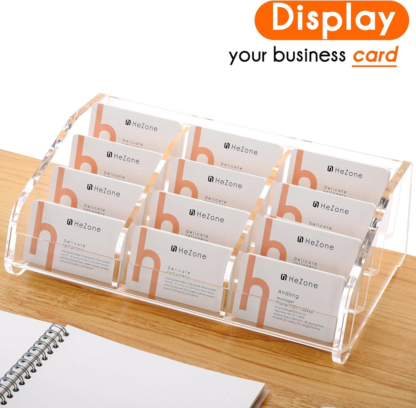 Business Card Holder Display for Desk Muitiple, Clear Acrylic Business card Stand Rack for Women and Men 12 slots 4Tier, Organize 600 cards (12 Slots）