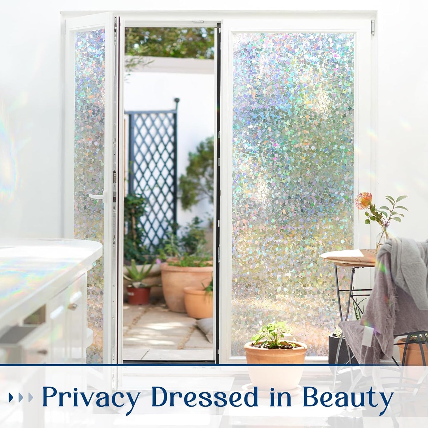 Haton Window Privacy Film, Rainbow Stained Glass Window Clings, 3D Decorative UV Sun Blocking Sticker, Removable Static Cling Heat Control Tint for Home Door, 23.6" x 78.7" Non-Adhesive