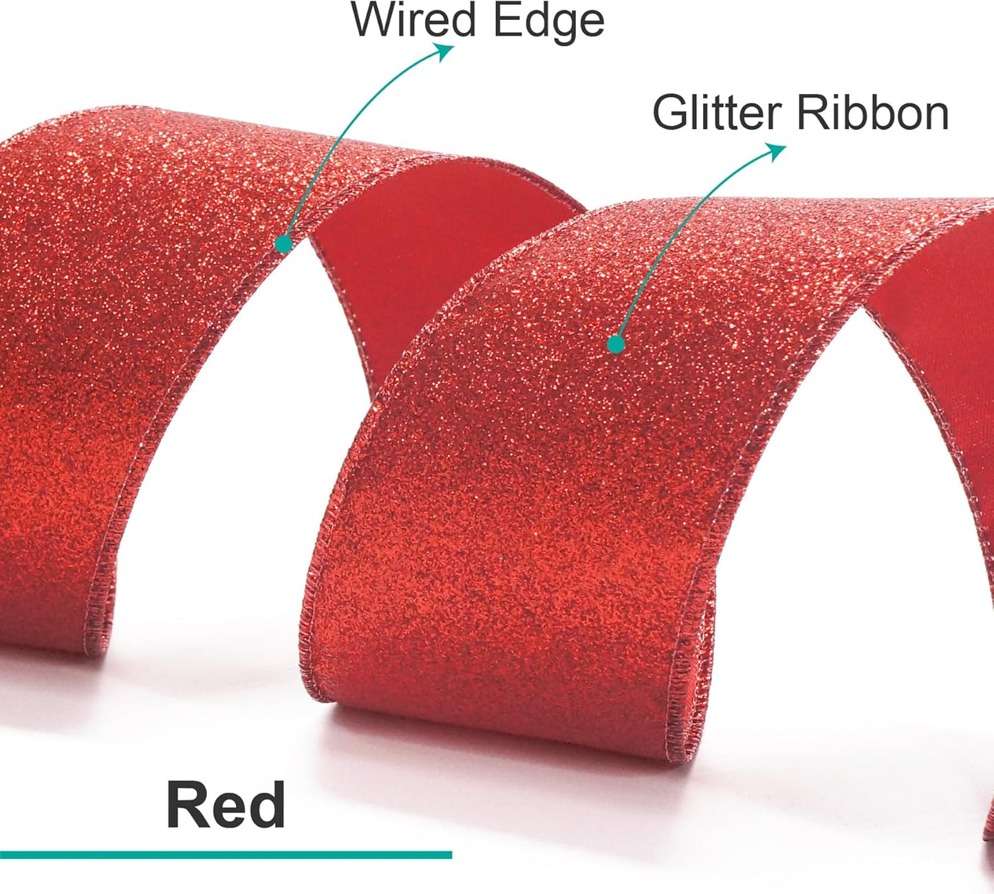 CT CRAFT LLC Glitter Wired Ribbon 2.5" x 20 Yards Red for Christmas Home Decor Bow Gift Wrapping DIY Crafts Wreath