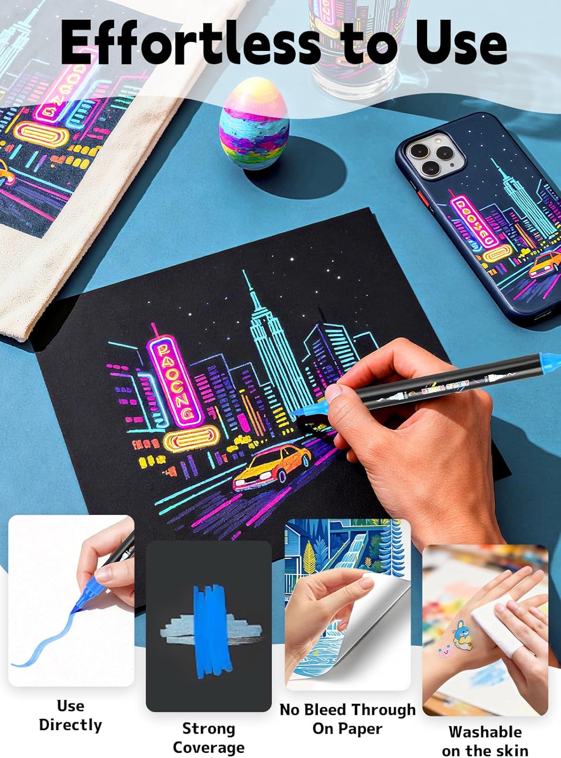 60 Colors Acrylic Paint Markers, Dual Tip Acrylic Paint Pens with Brush and Fine Tips for Kids, Adults, Wood, Canvas, Stone, Rock Painting, Glass, Ceramic Surfaces, DIY Crafts Making