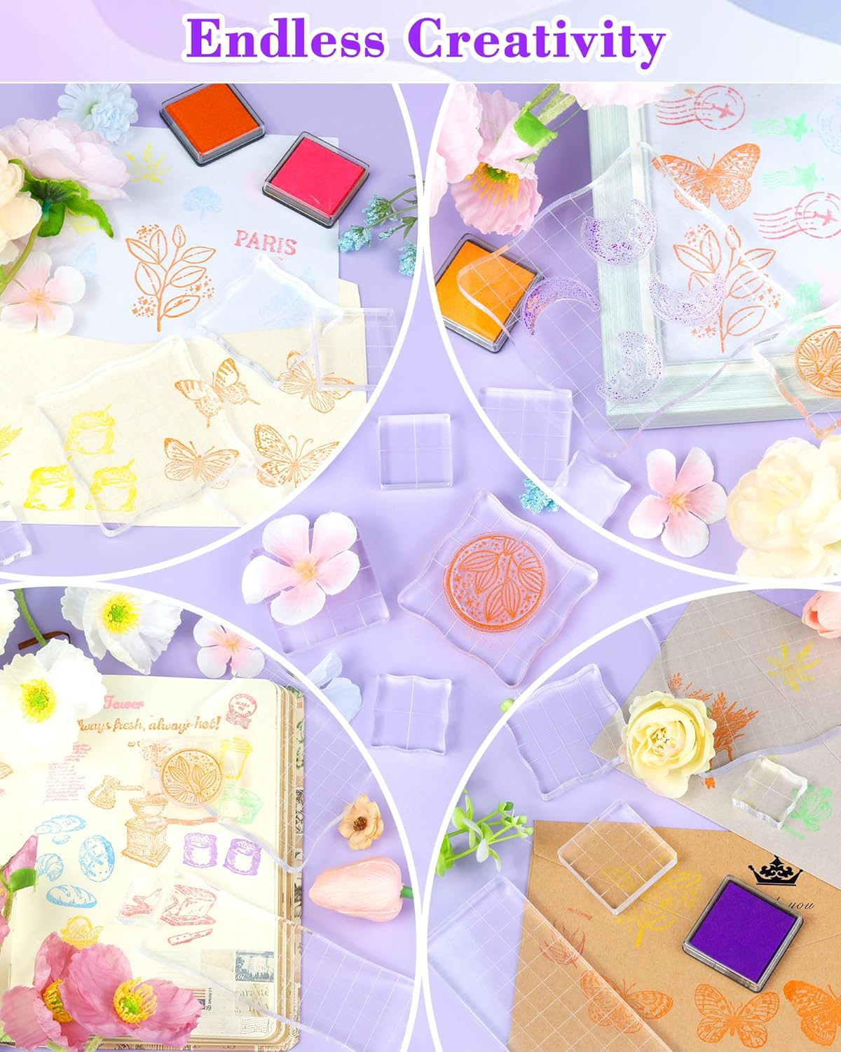 7 Pieces FIVEIZERO Acrylic Stamp Block, Assorted Sizes Clear Stamping Blocks Tools with Grid Lines for Scrapbooking Crafts Card Making and Decorative DIY Essential Stamping Tool(Straight Edge)