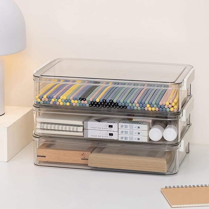 Citylife 3 PCS 9 x 13 Plastic Storage Bins with Lids and Latches, Portable Art Supply Storage Organizer, Paper Storage Box for Organizing A4 Paper, Letters, Documents, Art Supplies, and Crafts