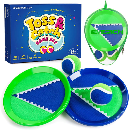 EVERICH Upgraded Toss and Catch Ball Game Set - Indoor and Outdoor Games for Kids 3-12, Beach Sand Pool Water Toy Includes 2 Paddles 2 Sticky Balls, Great Birthday Easter Gifts for Boys Girls