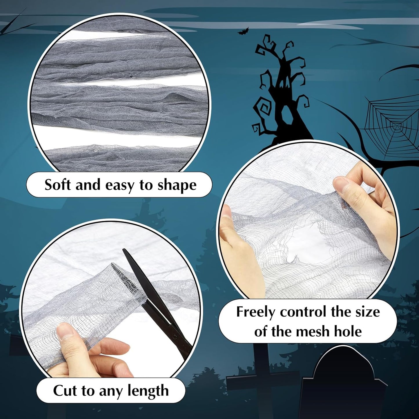 Boao Halloween Cheese cloth 84.65 x 590.55 Inch Gray Cheesecloth Roll for Crafts Large Cotton Muslin Gauze Fabric for Halloween Outdoor & Indoor Spooky Decoration