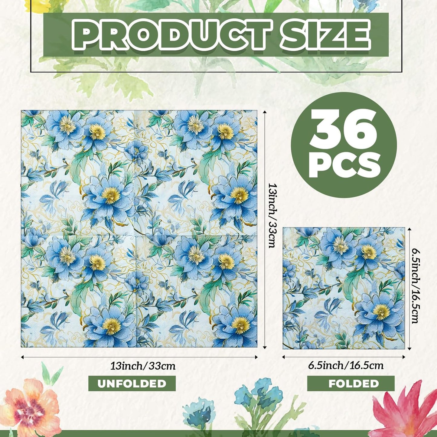Crtiin 36 Pack 9 Styles Decoupage Napkins Assorted Floral Decorative Decoupage Napkins Chinoiserie Cocktail Paper for DIY Crafting Birthday Party, Each Unfolded 13 Inch(Fresh Plants)
