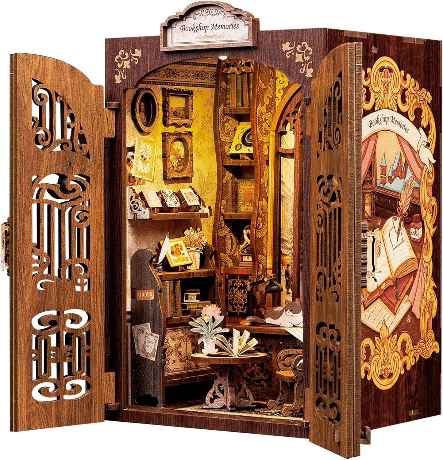 CUTEBEE Book Nook Kit - DIY Miniature House Dollhouse Kit for Adult and Teens, Booknook Bookshelf Decor Alley Model Build with LED Light, Gifts for Family and Friends (Bookshop Memories)