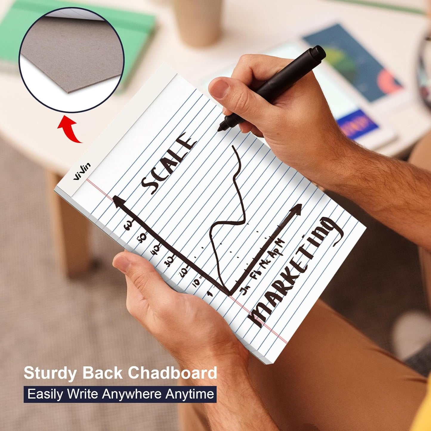 ViVin 5 x 8 Inch Legal Pads, 12 Pack, Narrow Ruled, 50 Sheets Per Writing Pad, Perforated Note Pads Ideal for Home, Office, Business, 600 Sheets, White Paper