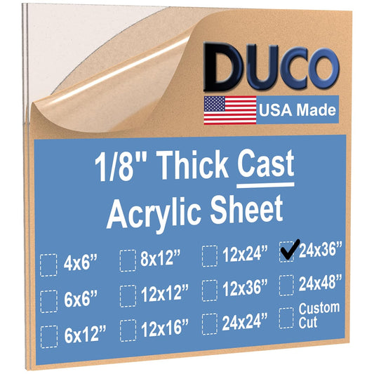 Duco USA-Made Clear Cast Acrylic Sheet 1/8 Inch Thick 24" x 36" - 2 Pack of Transparent Plexiglass Sheet - Lightweight Acrylic Board for Window Replacements, Displays, Signs, and More