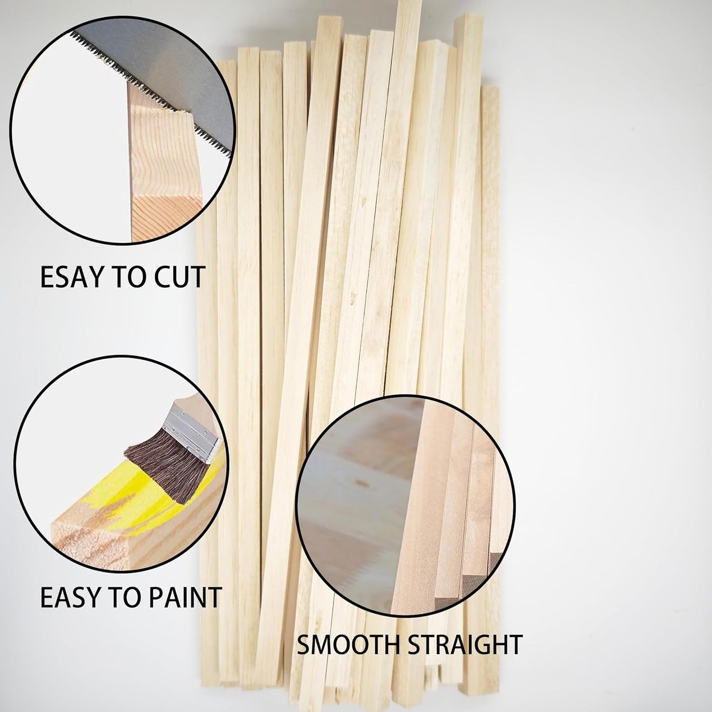 60pcs Dowel Rods 3/8 x 3/8 x 12 inch, Square Wood for Crafts & Model Making (3/8"x12"-60pcs)