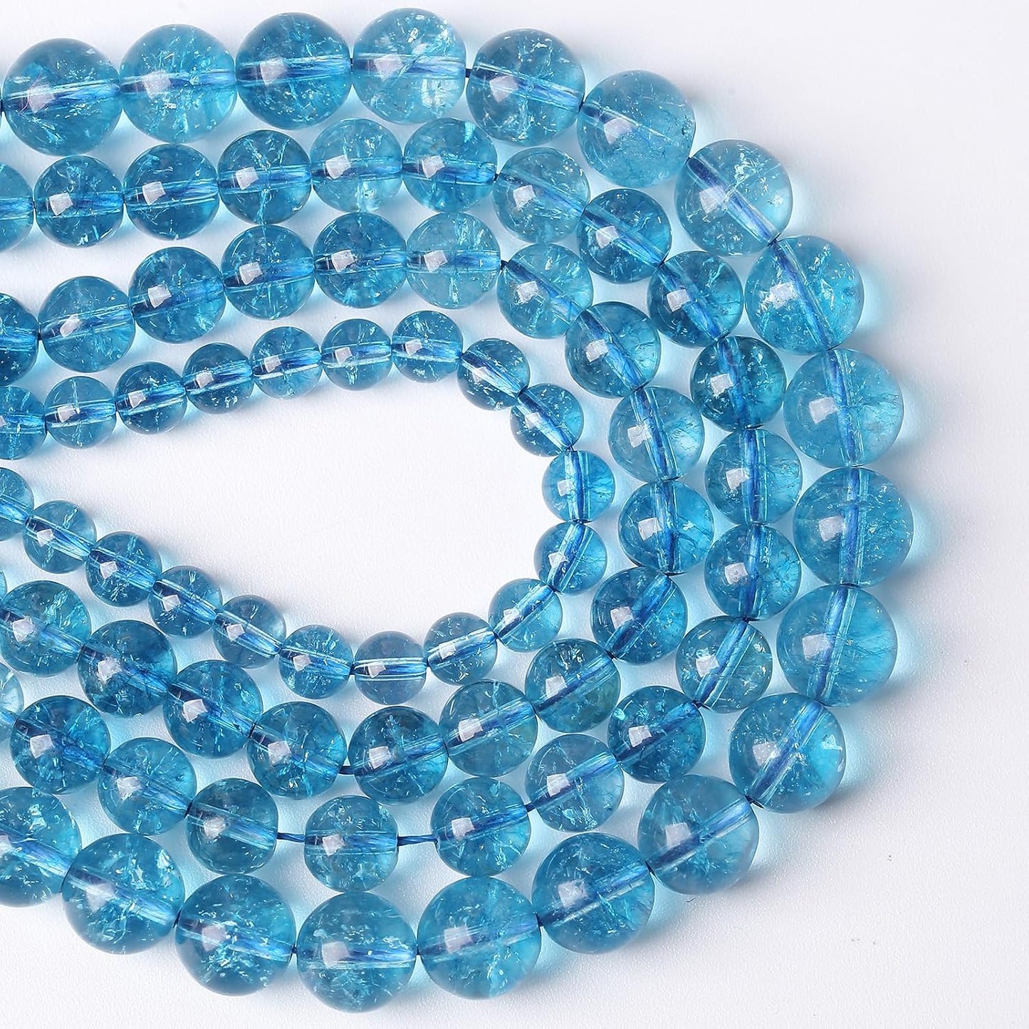 180pcs 4mm Blue Topaz Crystal Quartz Natural Stone Round Loose Beads for Jewelry Making DIY Bracelet Necklace Earrings 32" 2 Strands
