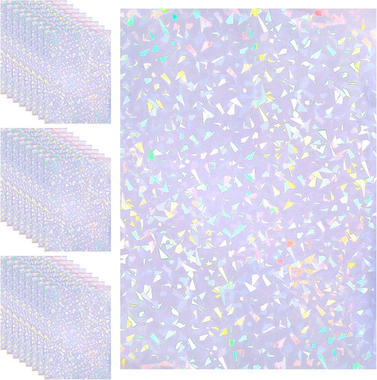 Outus 24 Sheets Holographic Sticker Paper Holographic Laminate Sheets Transparent Overlay Lamination Sticker Self Adhesive Vinyl Film A4 Size, 8.25 x 11.7 Inches(Gem Patterns)