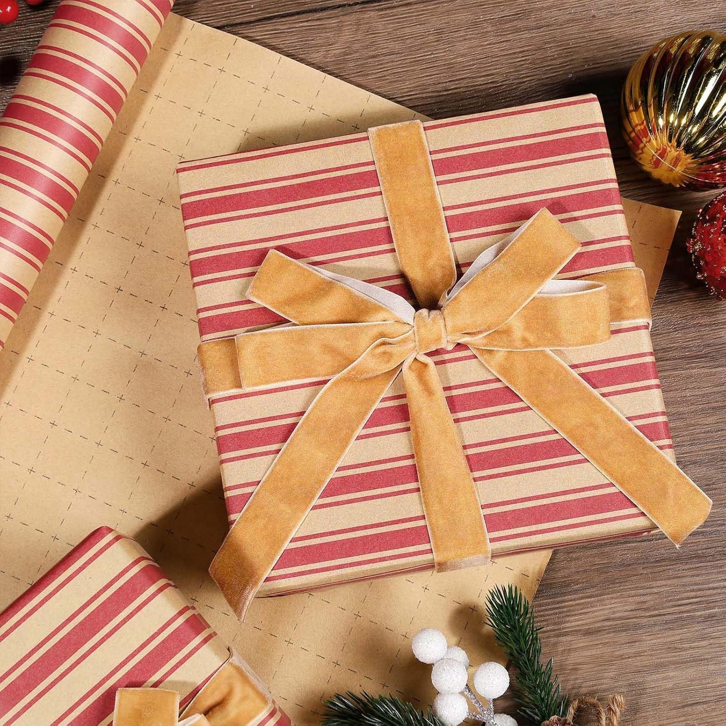 LaRibbons Thin Velvet Ribbon 1 Inch x 25 Yards, Khaki Velvet Ribbon for Christmas Tree, Gift Wrapping, Wreath Bow, Outdoor Decoration