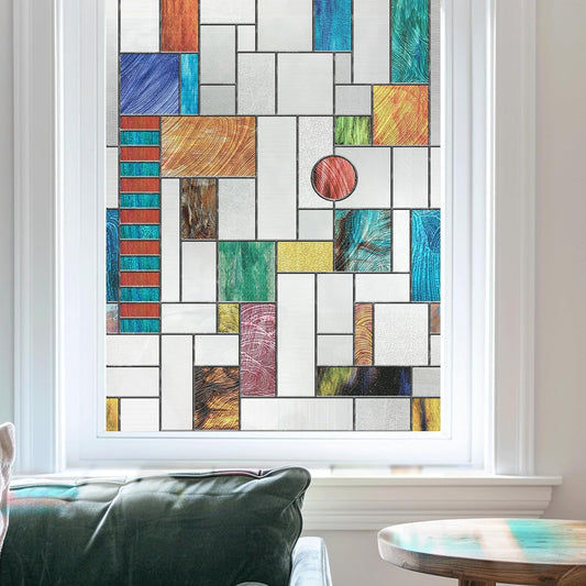 3D Stained Glass Window Film, Decorative Window Privacy Film for Bathroom,Front Door,Home, Sun Blocking Heat Control,Static Cling, Ores 23.6inch x 35.4inch