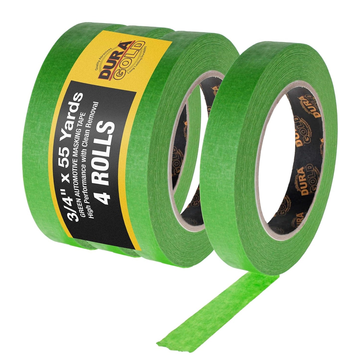 Dura-Gold Green Automotive Masking Tape 3/4 Inch (0.7 Inch x 55 Yards), 4 Rolls - Premium High-Performance, Heat Resistant - Auto Refinish Painting, Car Detailing, Autobody, Industrial, Painters Tape
