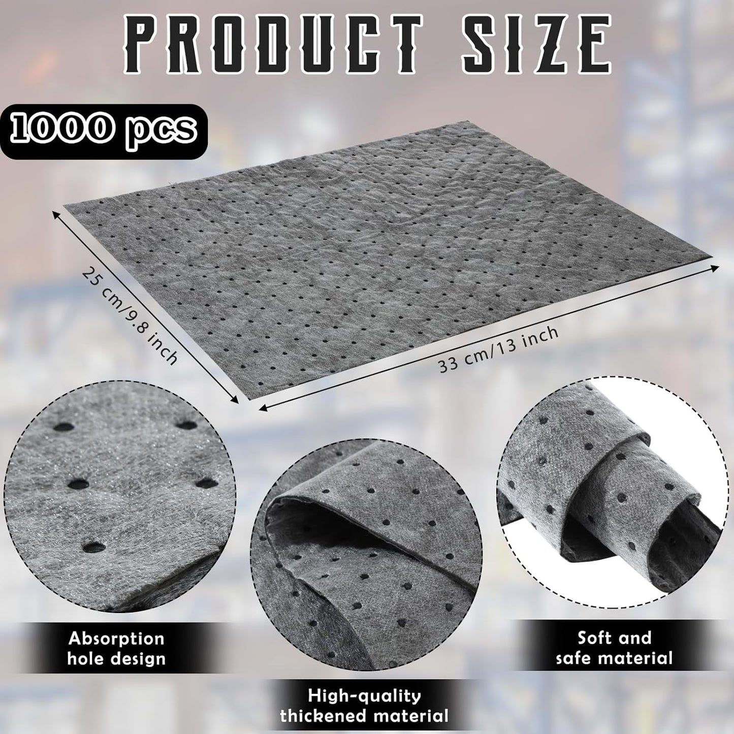 Hoolerry 500 Pcs Oil Absorbent Pads Weight Dimpled Pad Garage Accessories Water Absorbent Mat Oil Spill Mat for Absorbing Protecting Home Garage Basement (9.8 x 13 Inch,Gray)