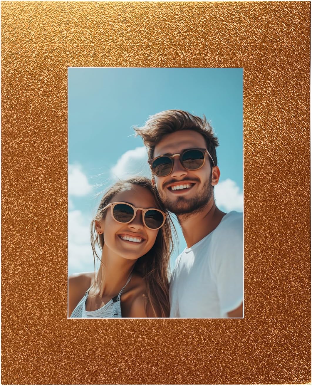 Picture Mats, 8 x 10 for 5 x 7 Pictures Acid Free White Core Bevel Cut Frame Mattes for Display Art Measuring, Gold